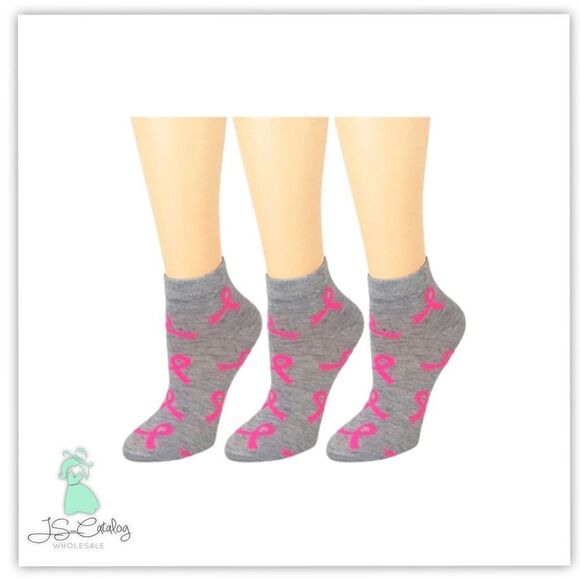 Breast Cancer Awareness Ribbon Print Ankle Socks - Picture 1 of 3